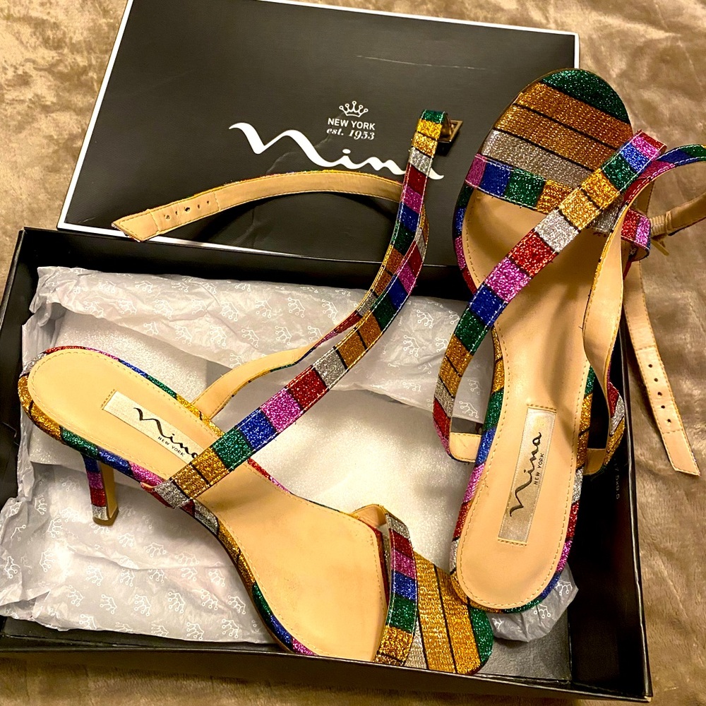 Multiple colored Vanna rainbow kitten heel